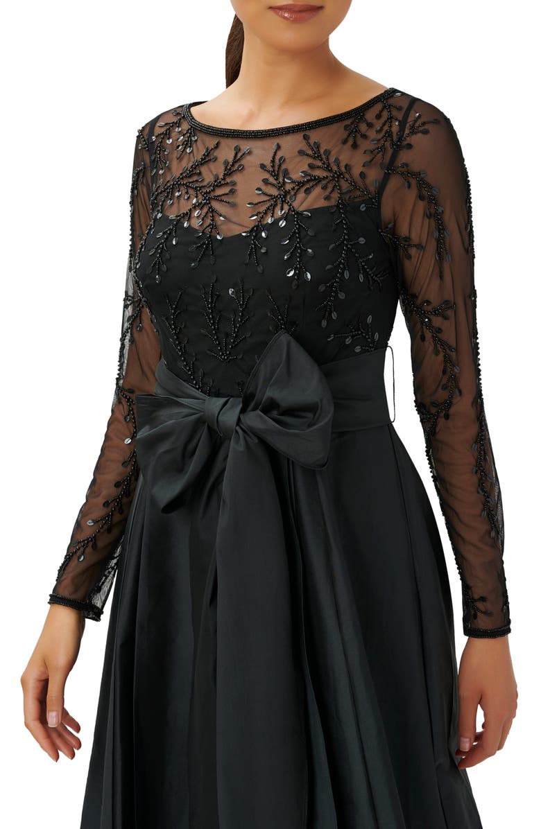 Adrianna Papell Beaded Bodice Long Sleeve Taffeta Gown, Alternate, color, 