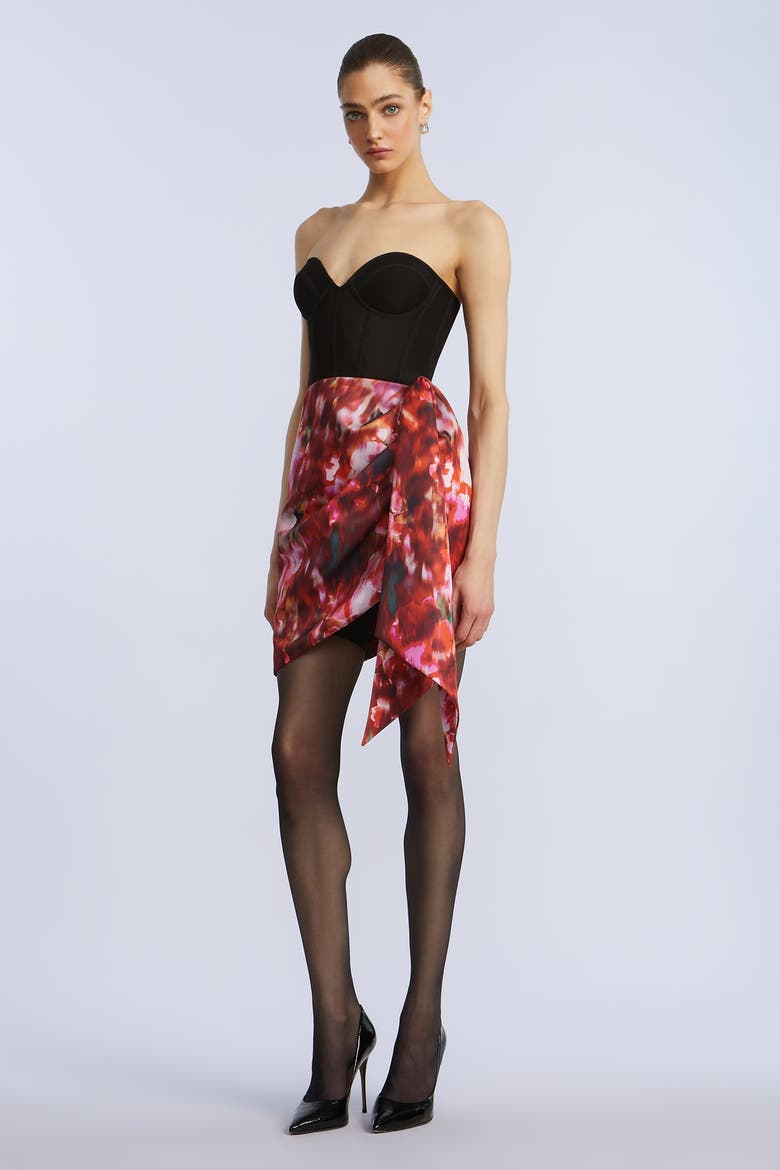 Wrap Mini Dress, Alternate, color, Black & Washed Floral Chilli