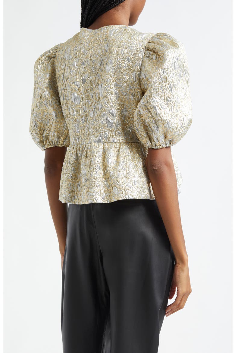 Metallic Jacquard Peplum Top, Alternate, color, GOLD/ SILVER