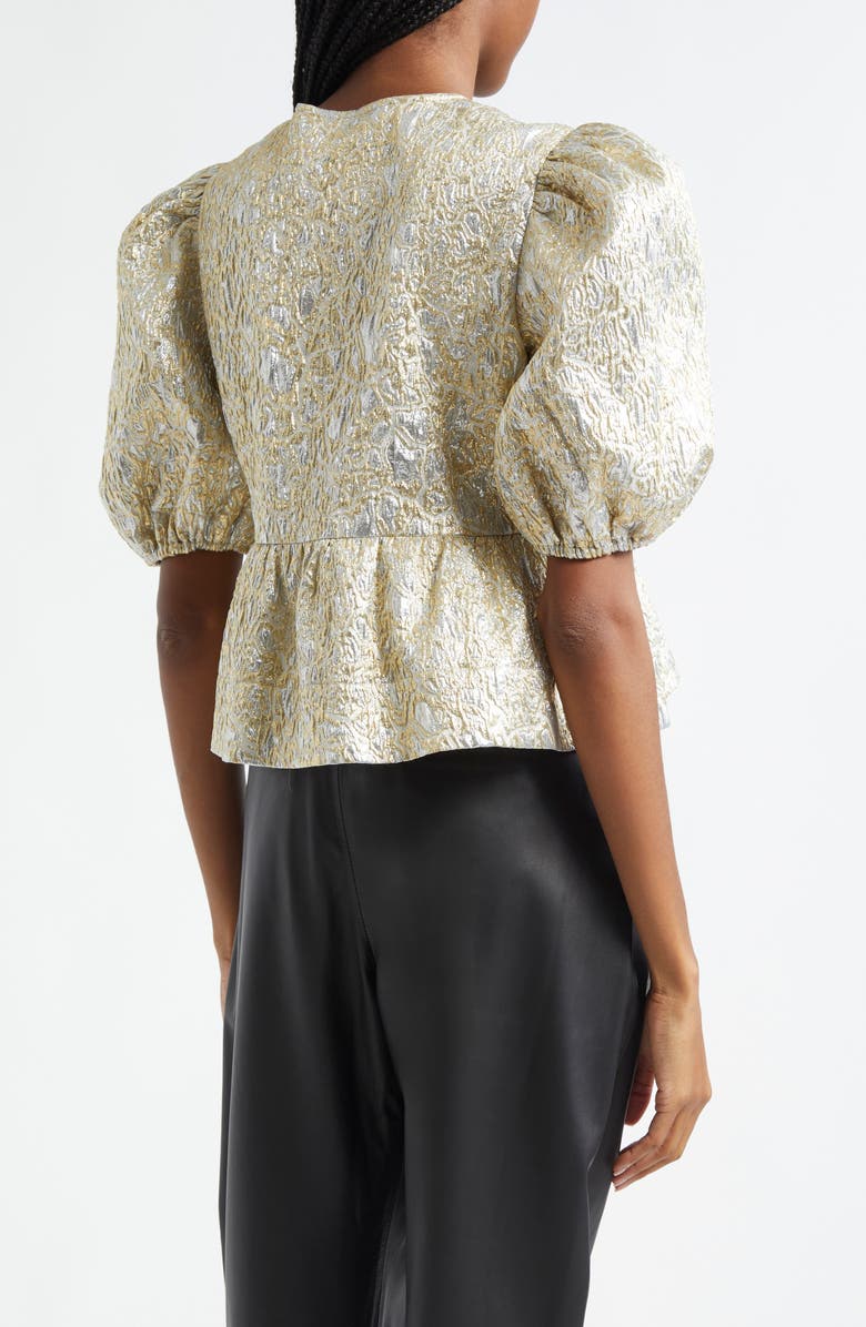 Ganni Metallic Jacquard Peplum Top, Alternate, color, 