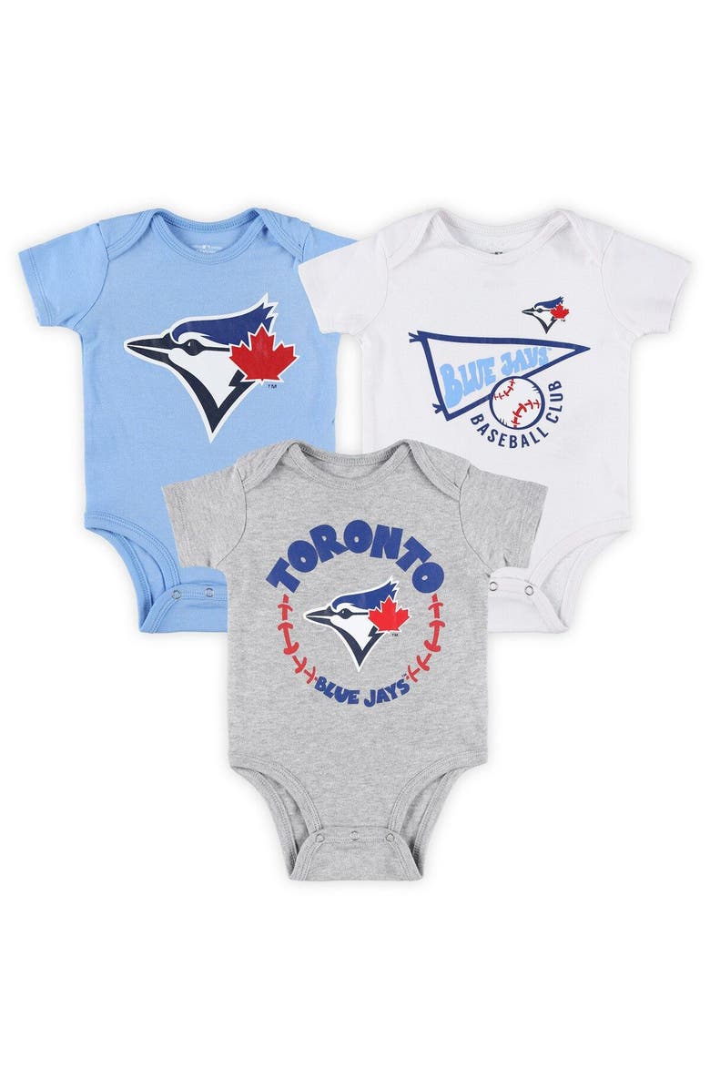 Outerstuff Newborn & Infant Powder Blue/White/Heather Gray Toronto Blue Jays Biggest Little Fan 3-Pack Bodysuit Set, Alternate, color, 