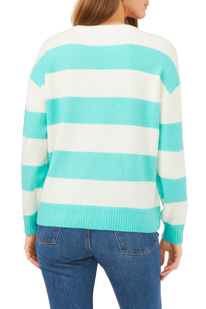 Stripe V-Neck Sweater, Alternate, color, BRILLIANT AQUA