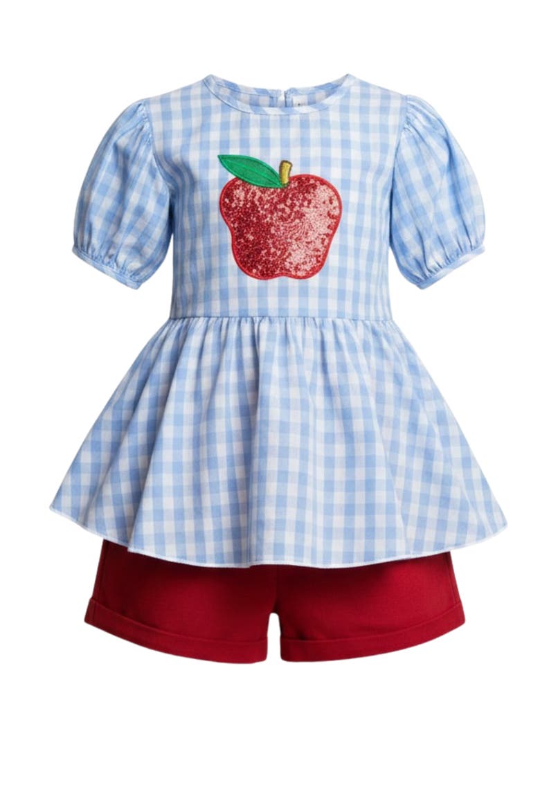 Sequin Apple Puff Sleeve Top & Red Short Set, Main, color, Red