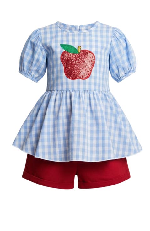Sequin Apple Puff Sleeve Top & Red Short Set
