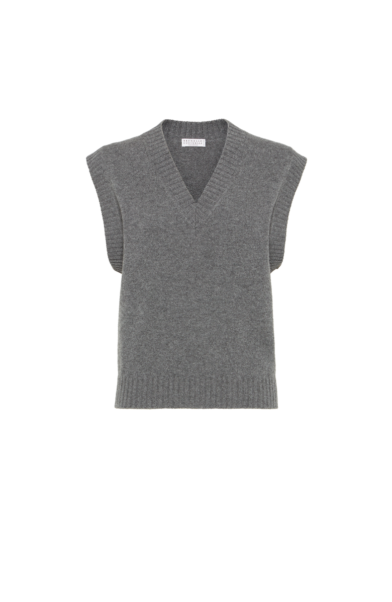Brunello Cucinelli Cashmere knit vest, Main, color, Lead