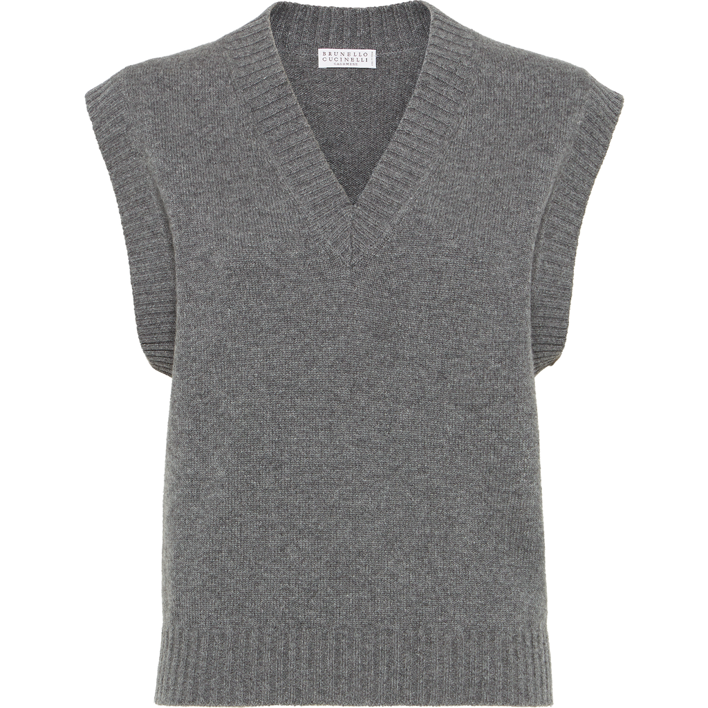Brunello Cucinelli Cashmere Knit Vest In Gray