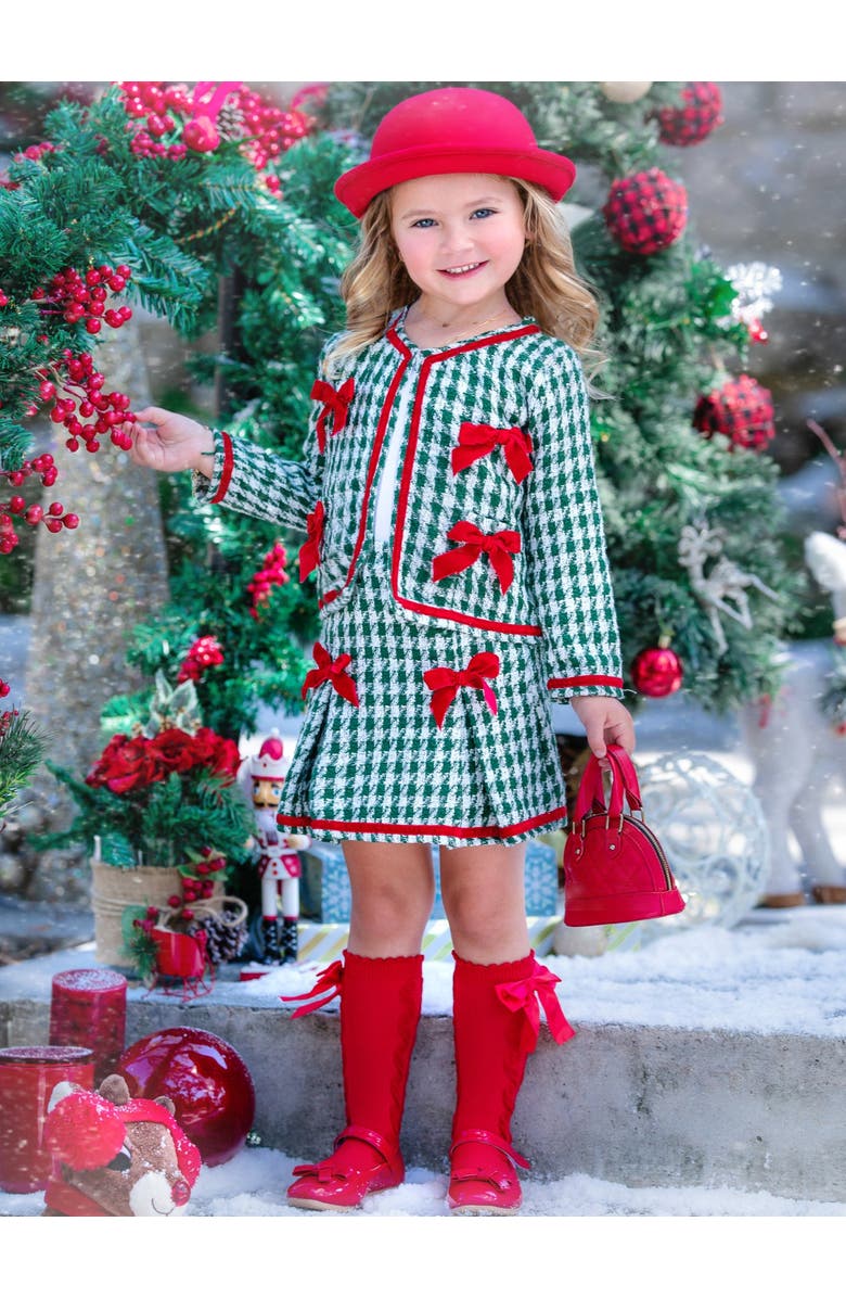 Mia Belle Girls Style And Grace Blazer And Pleated Skirt Set, Alternate, color, Green