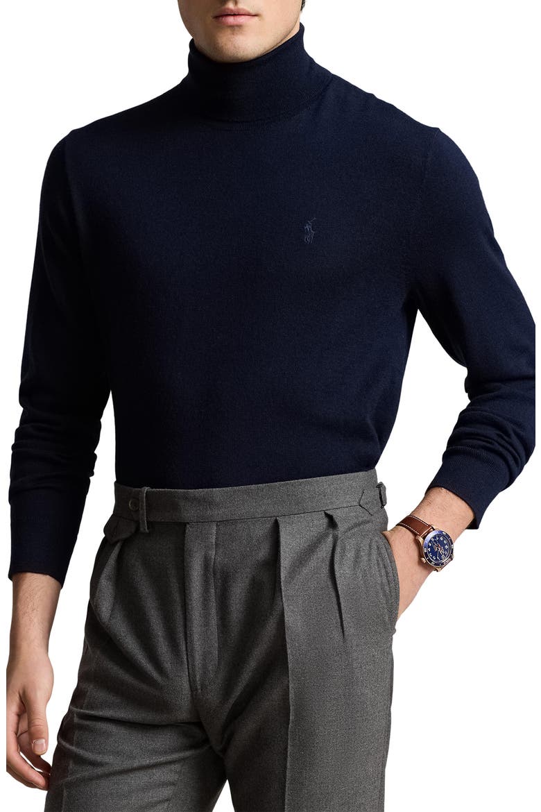 Merino Wool Turtleneck Sweater, Main, color, HUNTER NAVY