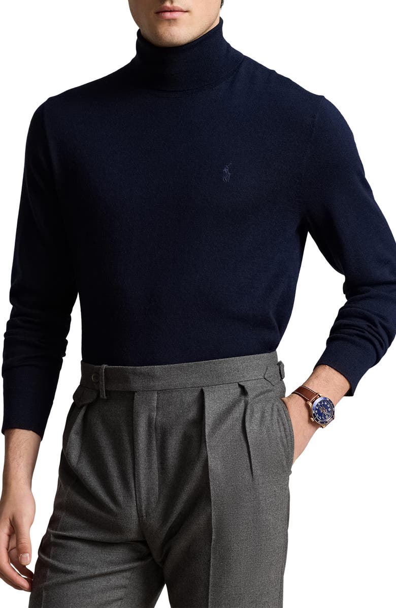 Polo Ralph Lauren Merino Wool Turtleneck Sweater, Main, color, Hunter Navy