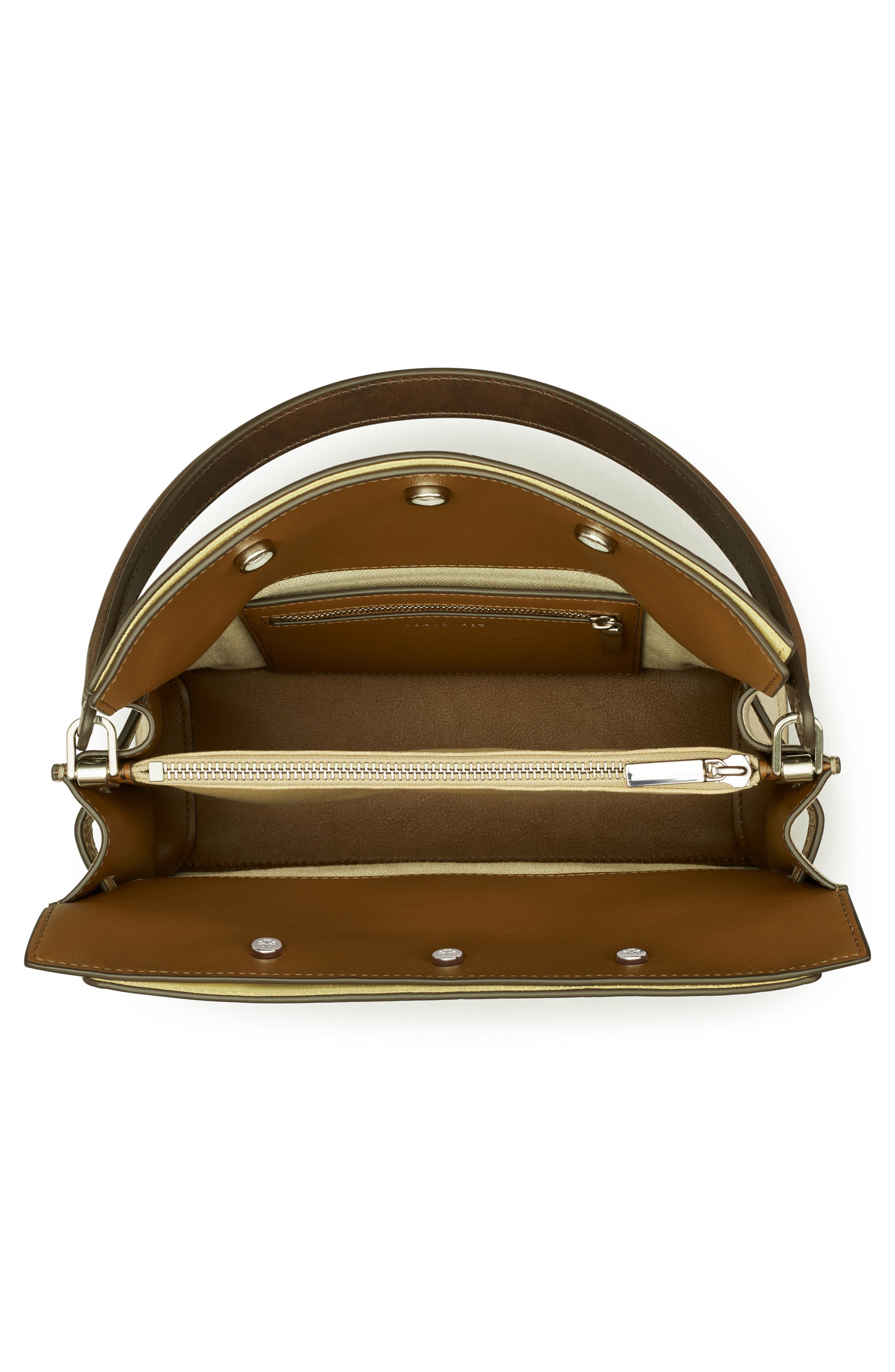 Tory Burch Small Lee Radziwill Croc Embossed Leather Double Bag, Alternate, color, Brown Shale