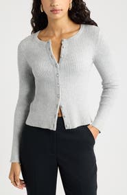 Open Edit Ribbed Crewneck Cardigan
