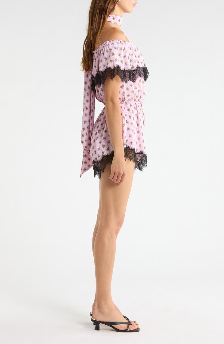 AFRM Emun Crocus Scarf Print Off the Shoulder Romper with Removable Scarf, Alternate, color, Crocus Foulard