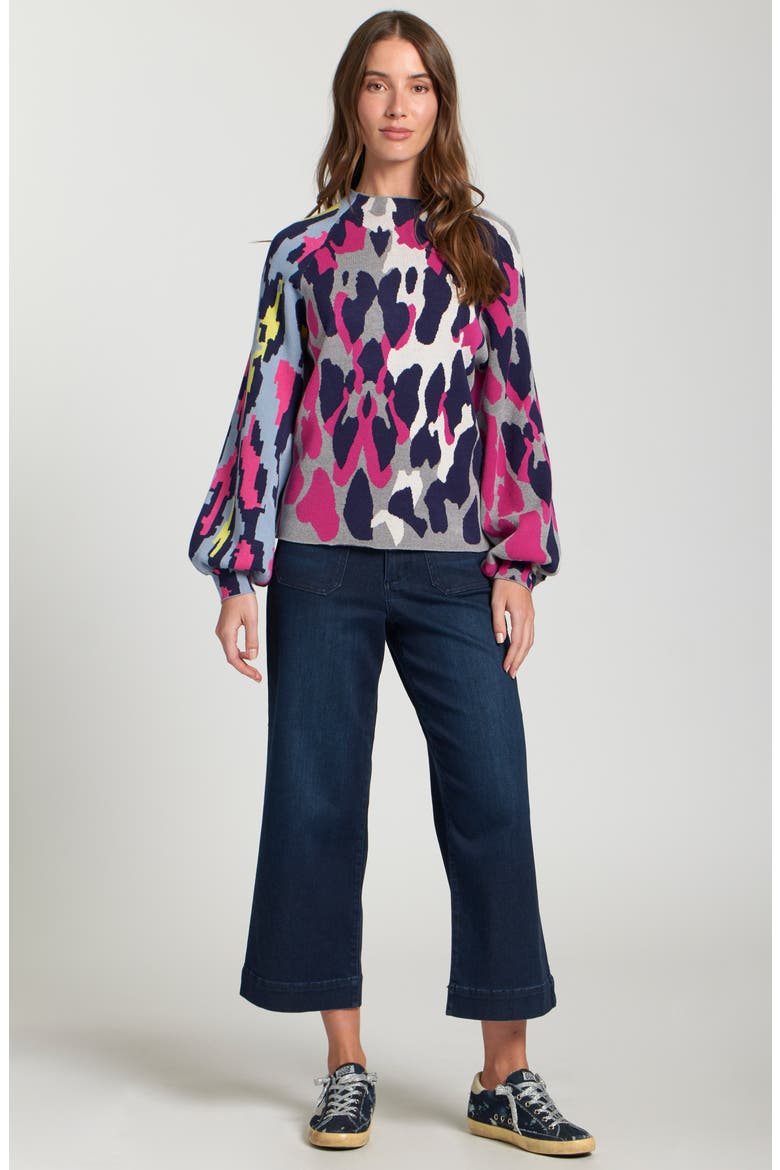 Leopard Funnel Neck Sweater, Alternate, color, NAVY MULTI