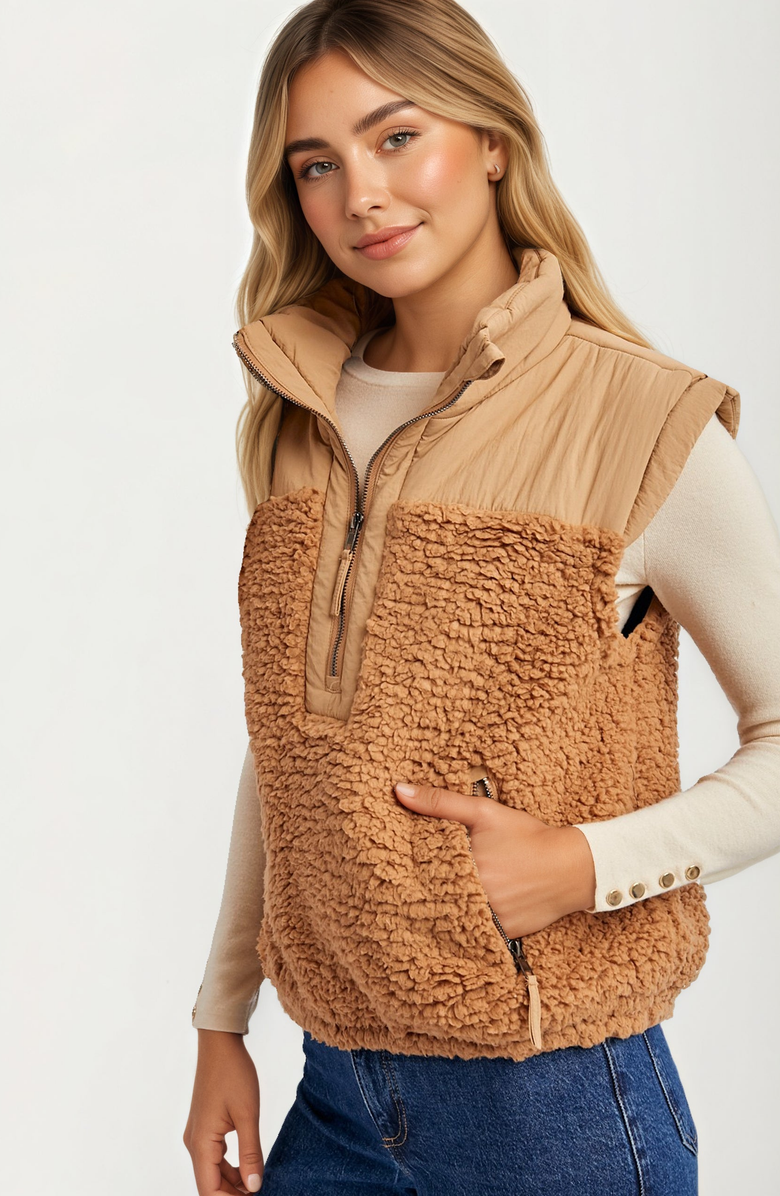 Knit and Lounge Textured Quilted Zip Vest, Alternate, color, 