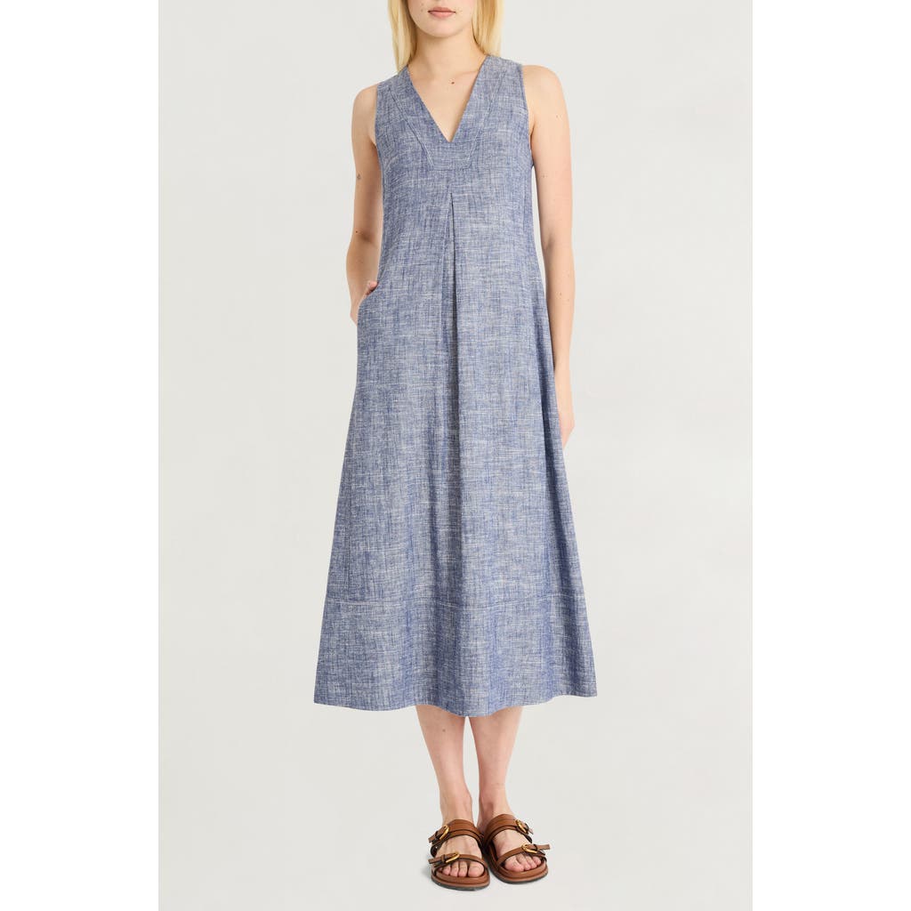 Luxely Sleeveless Swing Midi Dress In Blue