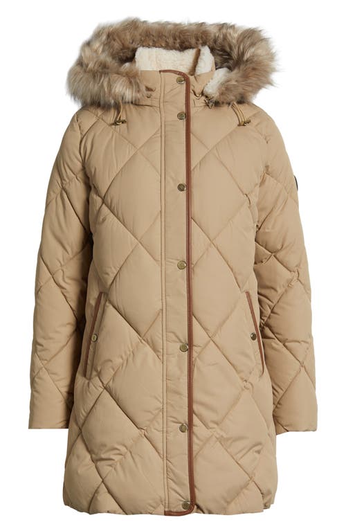 Ralph Lauren Lauren  Faux Fur Trim Hooded Puffer Jacket In Brown