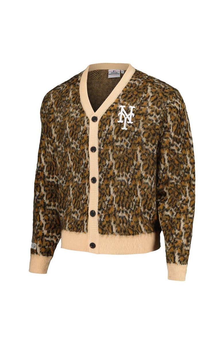 PLEASURES Men's PLEASURES Brown New York Mets Cheetah Cardigan Button-Up Sweater, Alternate, color, 