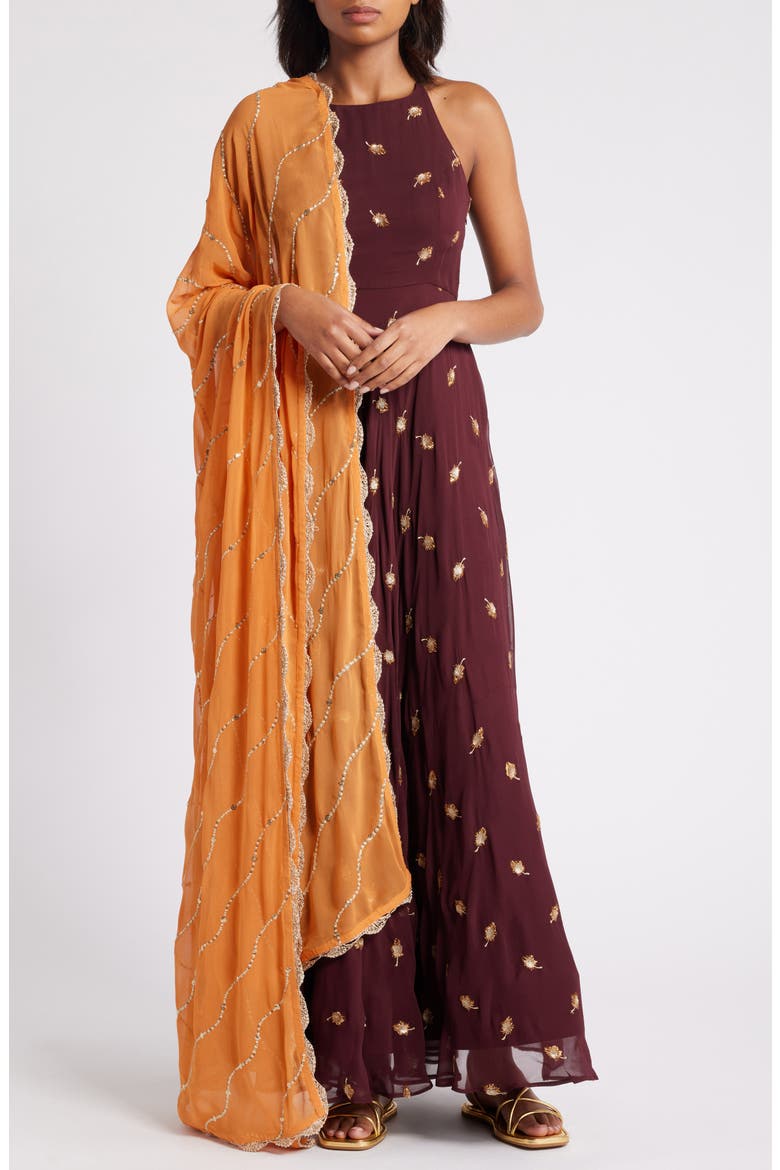 Nila Anarkali with Dupatta, Main, color, BURGUNDY