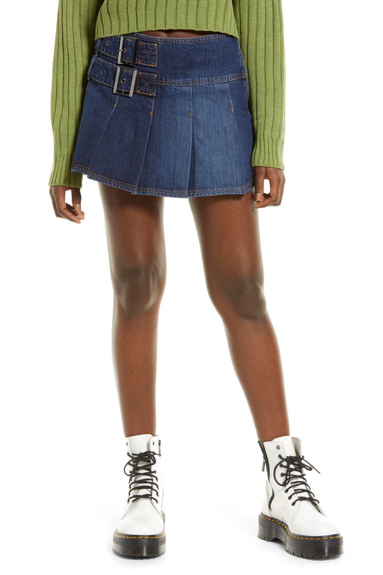 Buckle Denim Miniskirt, Main, color, DENIM