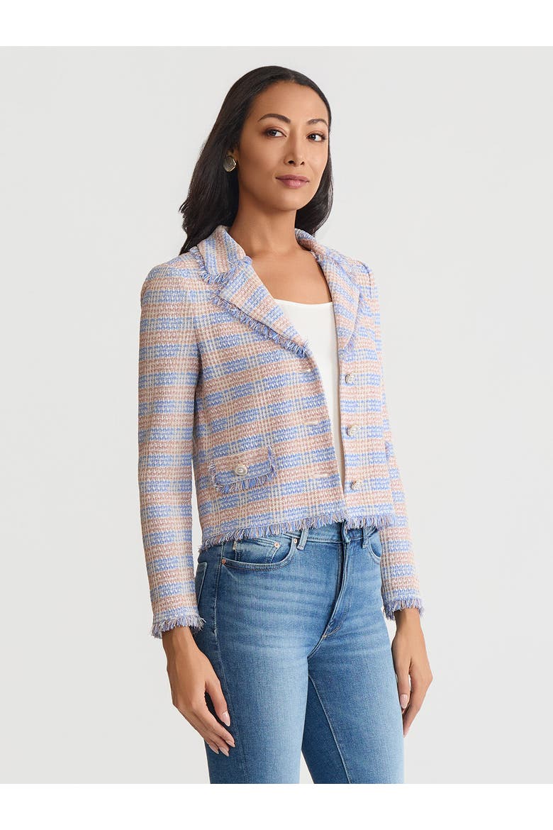 Relaxed Plaid Fringe Trim Knit Jacket, Alternate, color, Tranquil Blue