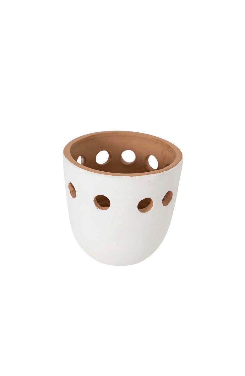 Foreside Home and Garden Round Cutout Planter White Terracotta, Alternate, color, White