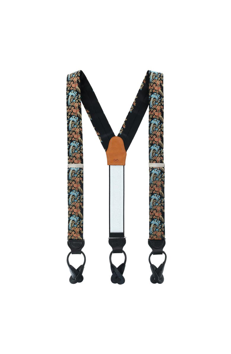 Trafalgar Birds of Prosperity Silk Button End Suspenders (Braces) and Bow Tie Set, Alternate, color, Black