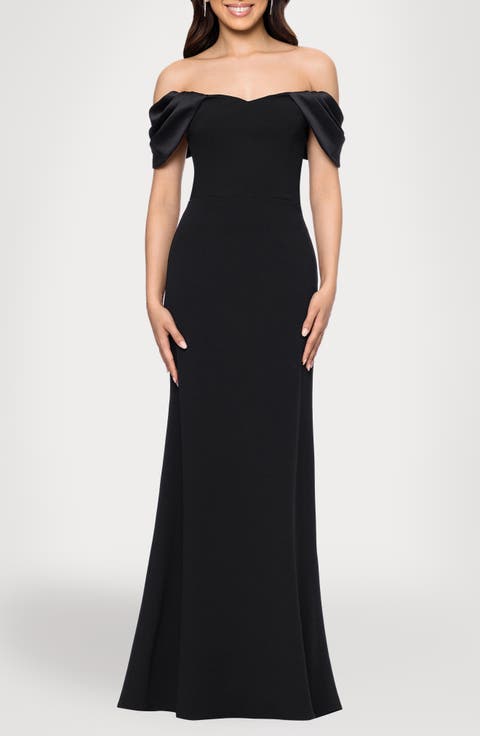 Off the Shoulder Scuba Knit & Crepe Mermaid Gown