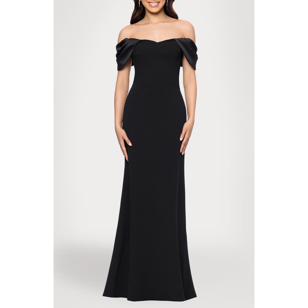 Blondie Nites Off The Shoulder Scuba Knit & Crepe Mermaid Gown In Black