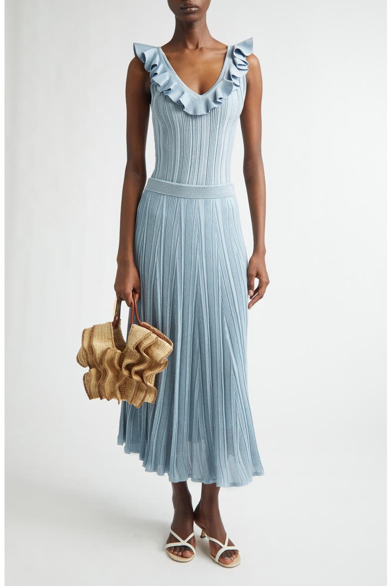 Aster Metallic Frill Sweater Tank, Alternate, color, METALLIC BLUE