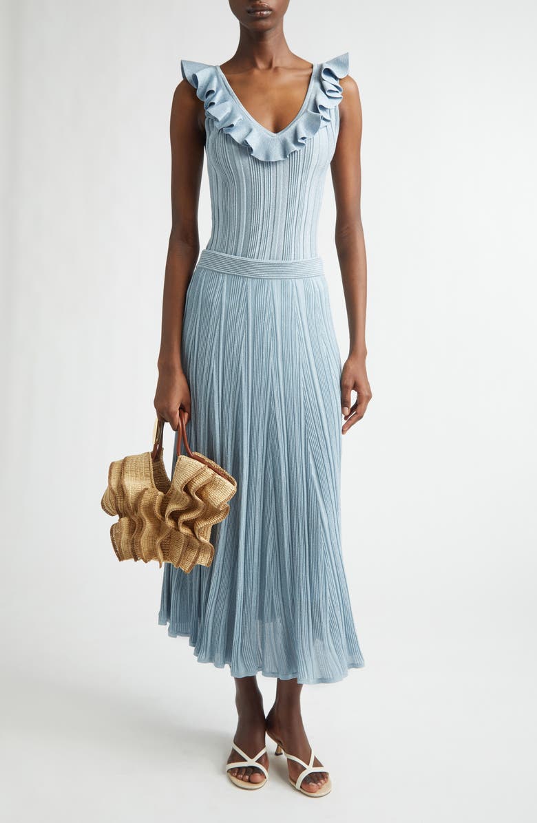 Zimmermann Aster Metallic Frill Sweater Tank, Alternate, color, Metallic Blue