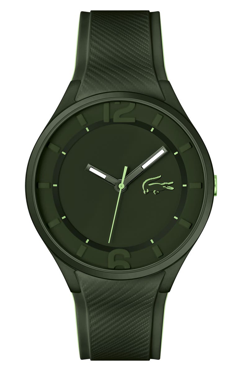 Lacoste Ollie Silicone Strap Watch, 44mm, Main, color, Green