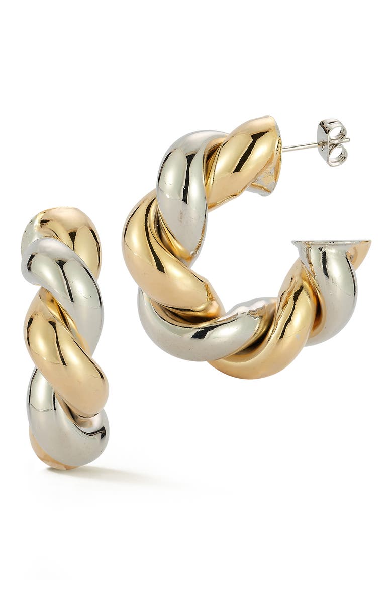 Two-Tone Twist Hoop Earrings, Main, color, GOLD