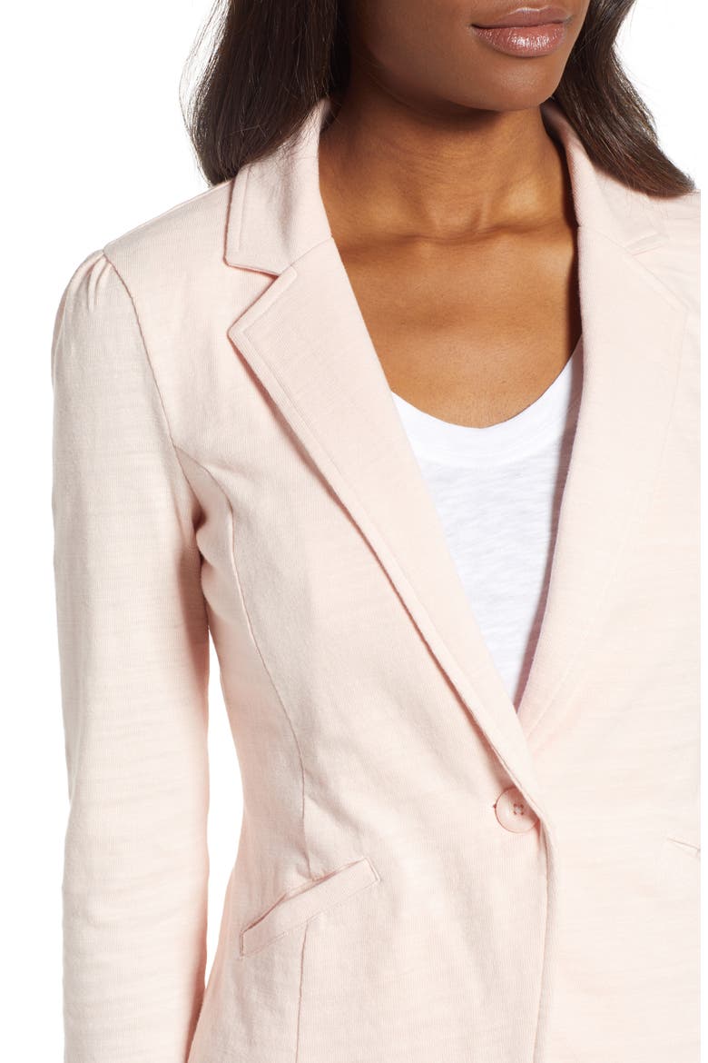 Knit One-Button Blazer, Alternate, color, PINK CHINTZ
