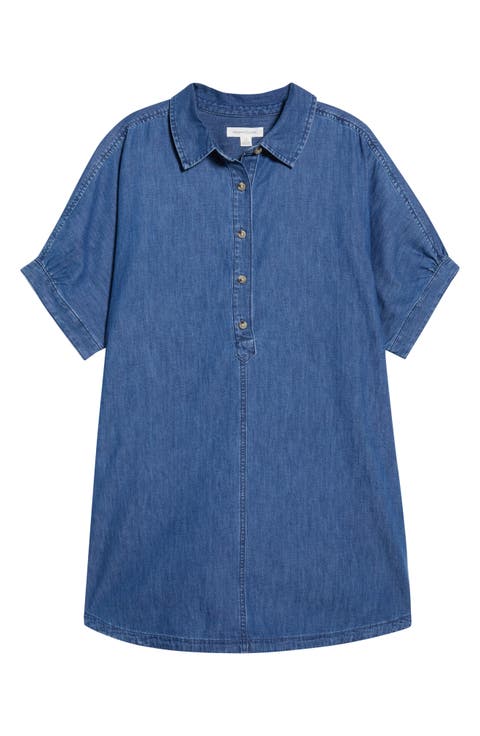 Chambray Polo Shift Dress (Plus)