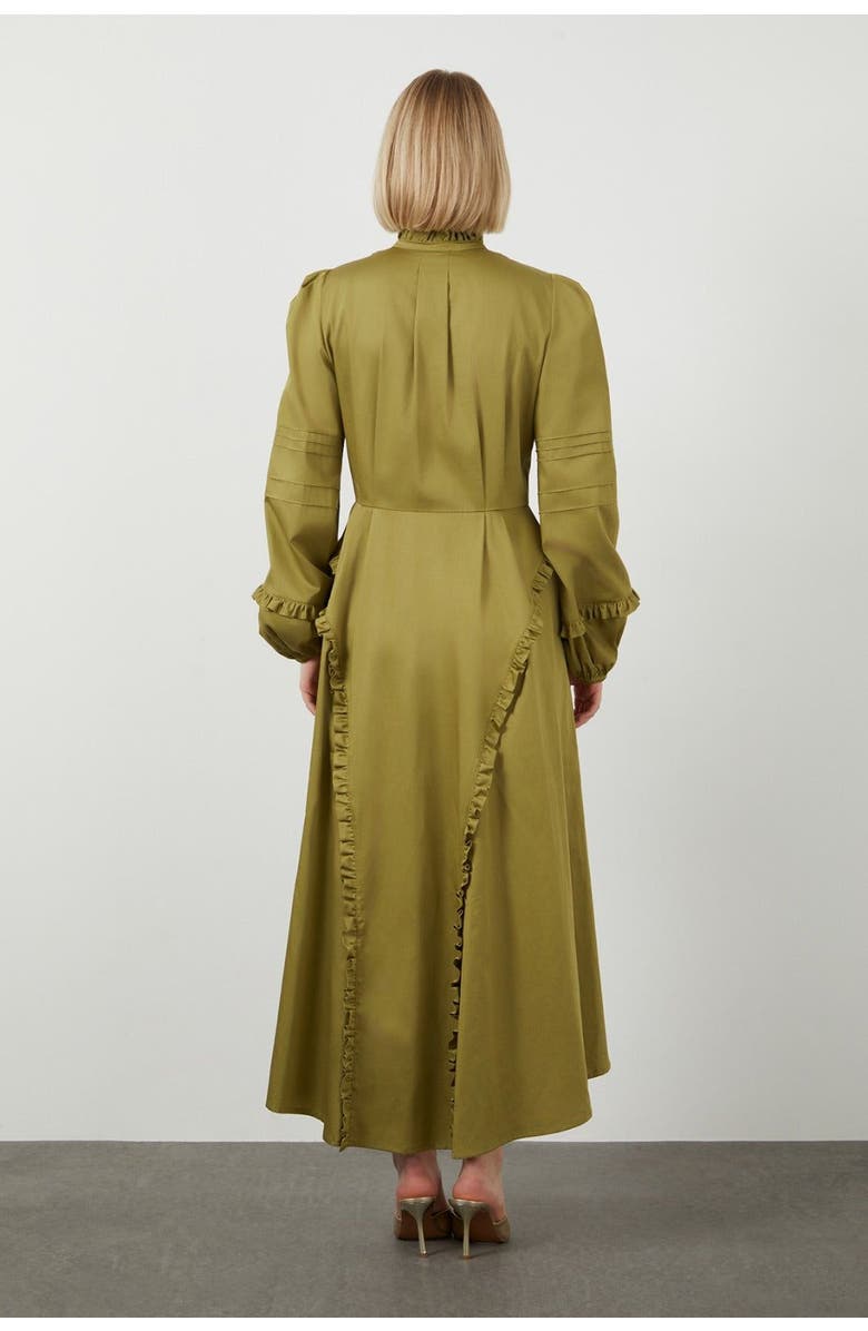 Gizia Ruffle Collar High-Low Hem Unlined Green Dress, Alternate, color, Green