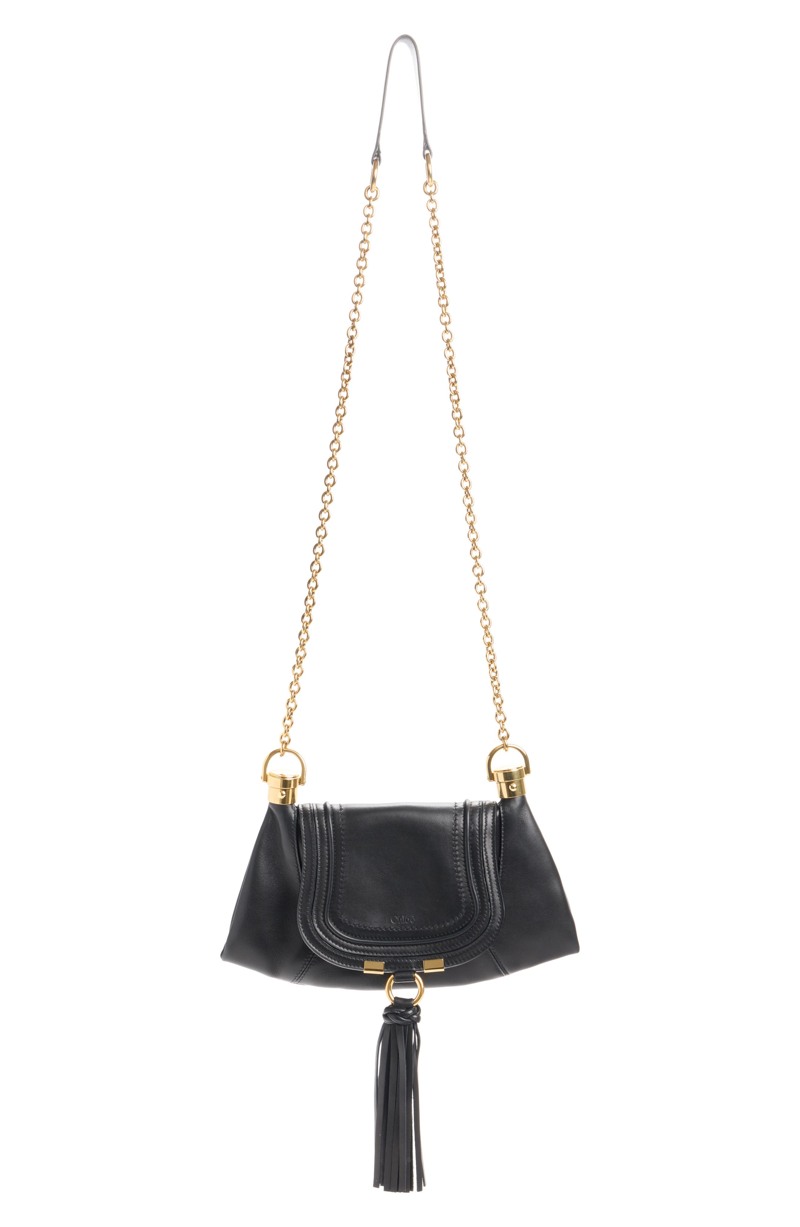 Marcie Foulard Leather Shoulder Bag, Alternate, color, BLACK