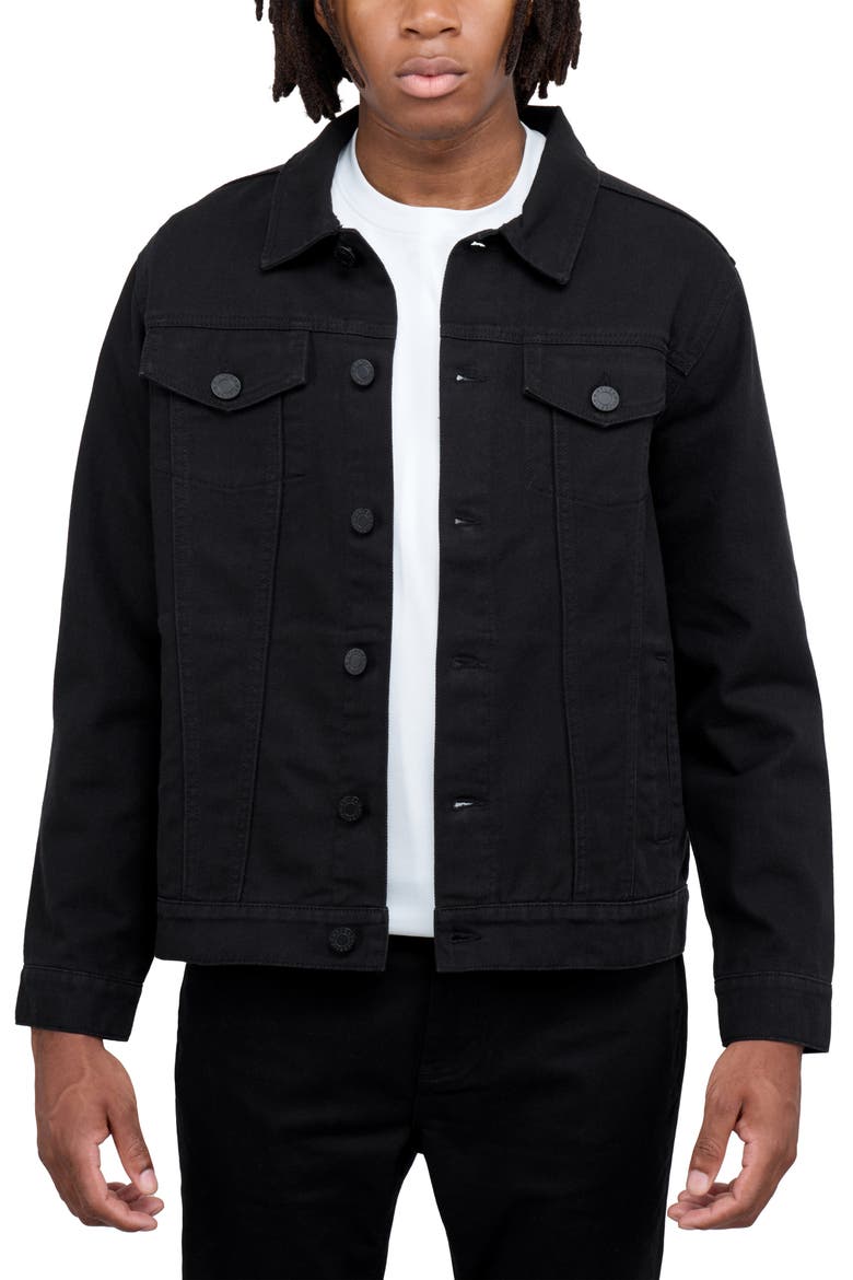Slim Washed Denim Jacket, Main, color, JET BLACK