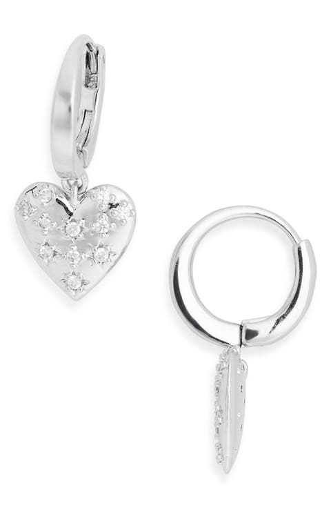Cubic Zirconia Heart Drop Huggie Hoop Earrings
