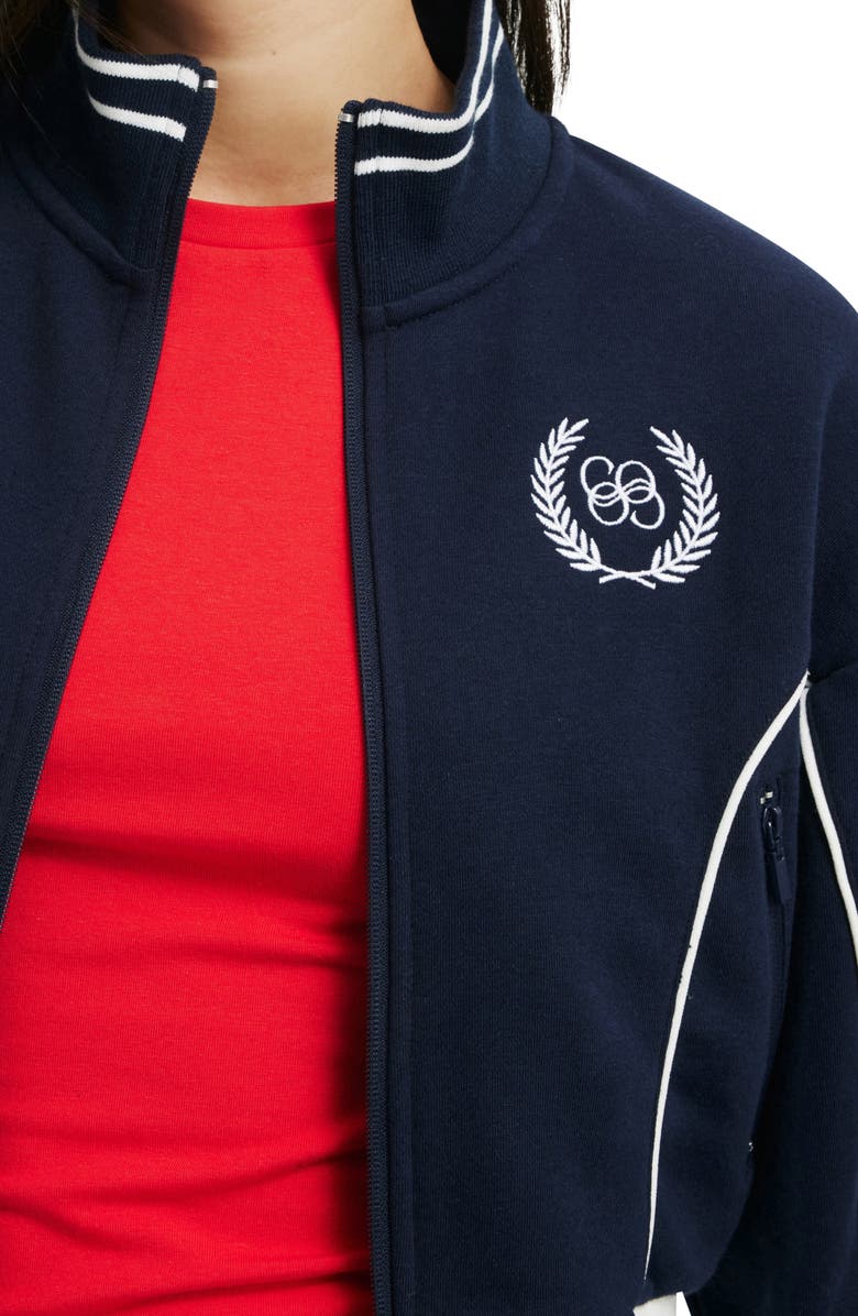 Cotton On Embroidered Crop Full Zip Jacket, Alternate, color, Co Crest / Winter Night