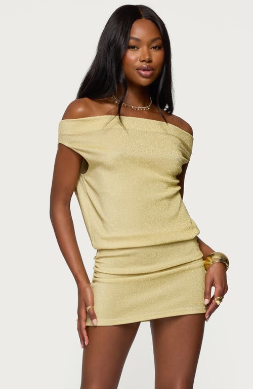Edikted Eris Metallic Sparkle Off The Shoulder Minidress In Yellow