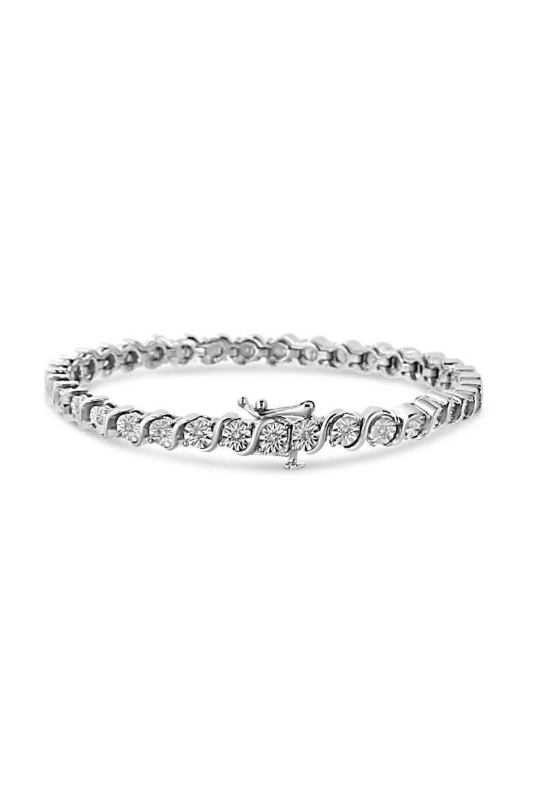 .925 Sterling Silver 1/4 Cttw Diamond Miracle Plate and "S" Link Tennis Bracelet, Alternate, color, White