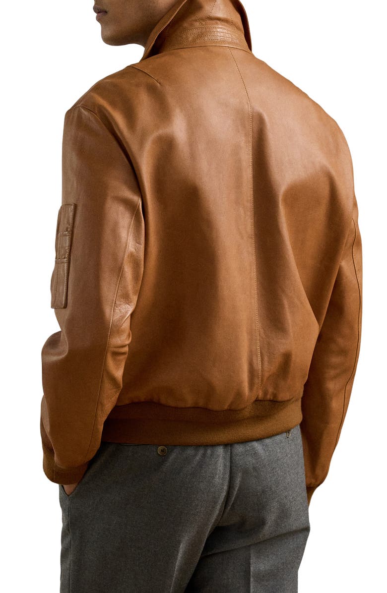 Ralph Lauren Purple Label Lux Plongé Leather Bomber Jacket, Alternate, color, Gold