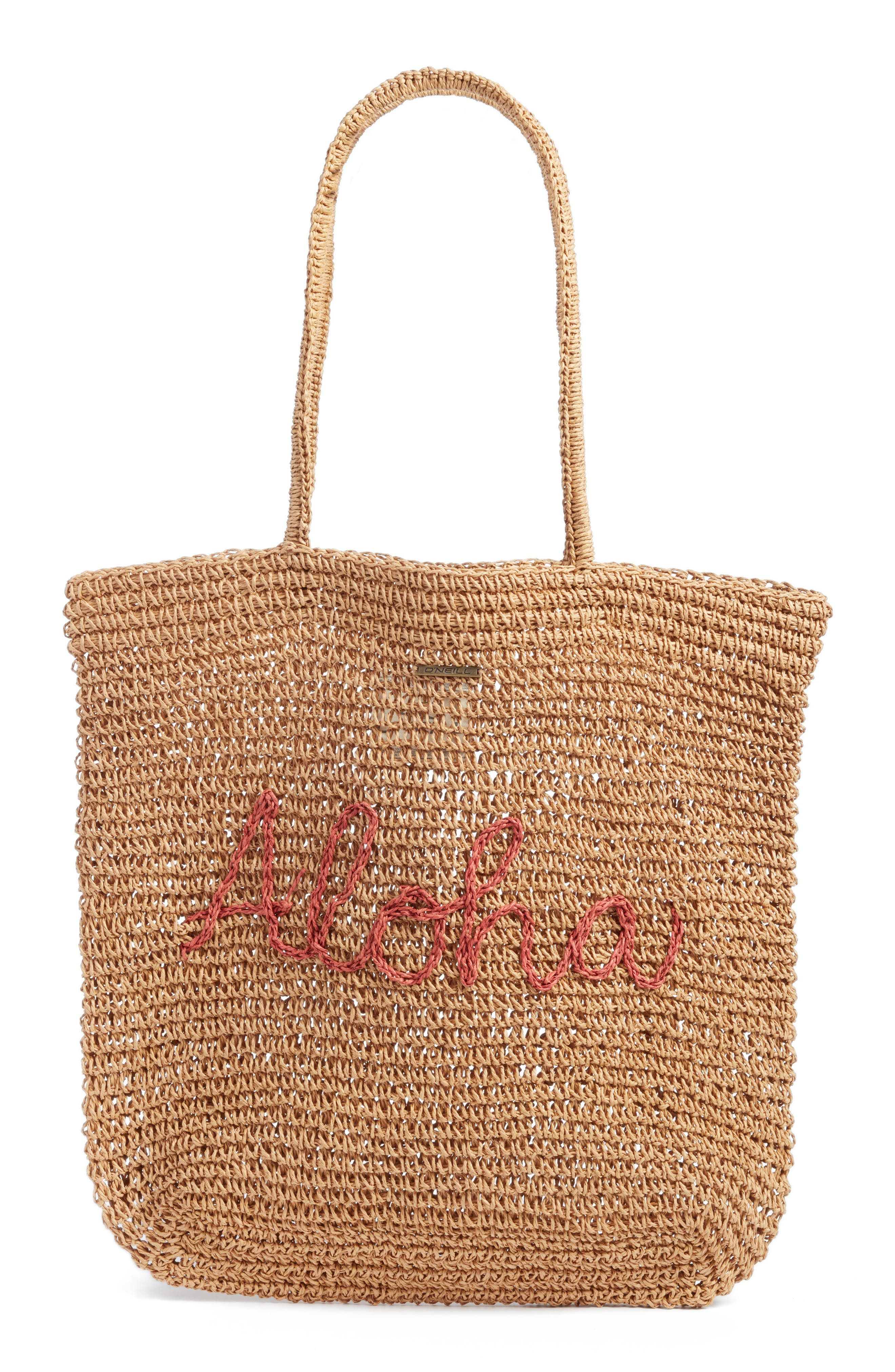 O'Neill Aloha Woven Raffia Tote, Main, color, 