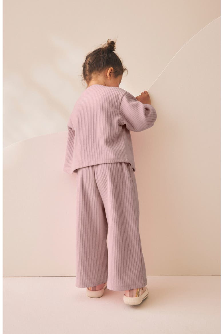 Kids' Chunky Rib Cardigan & Wide Leg Pants Set, Alternate, color, PINK