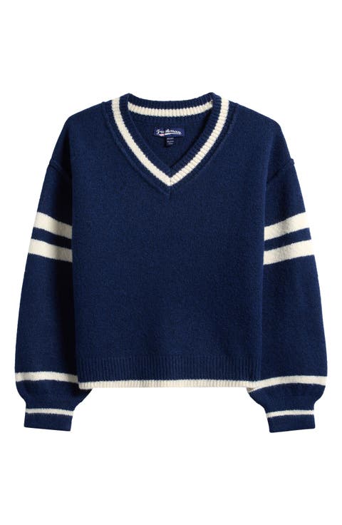 Kids' Athlete Stripe V-Neck Sweater (Big Kid)