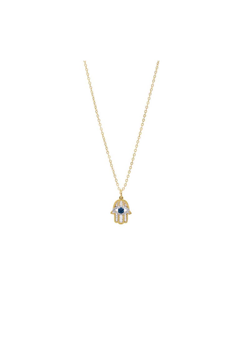 Large CZ Hamsa Pendant Necklace, Main, color, Sapphire Blue