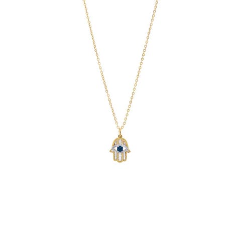 Large CZ Hamsa Pendant Necklace