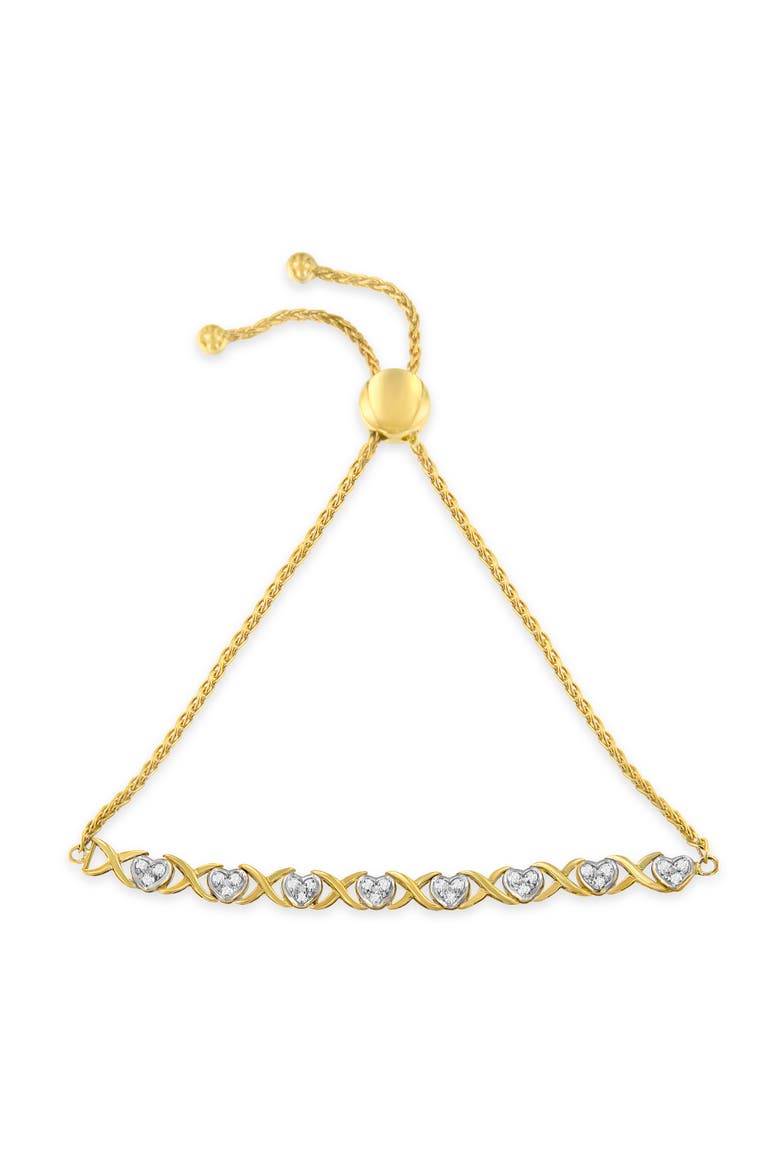 10K Yellow Gold over Silver 1/10 Cttw Diamond Heart and X-Link Bolo Bracelet, Alternate, color, Yellow
