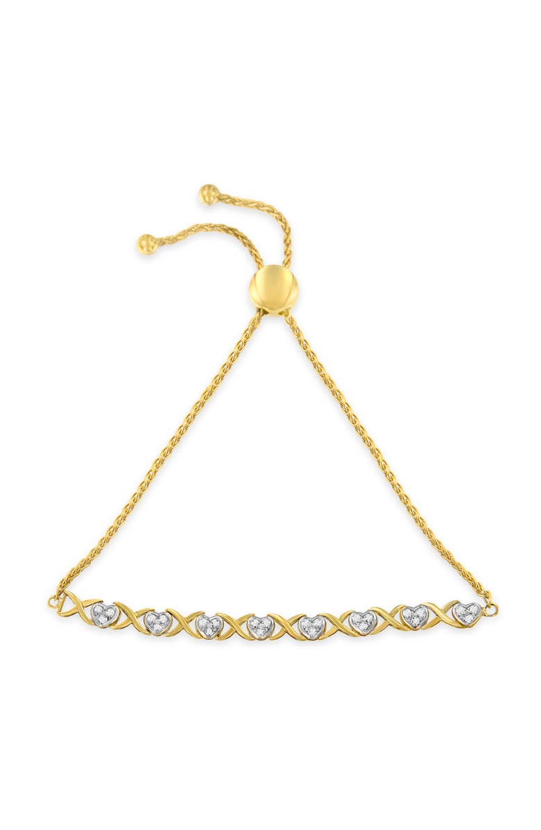 Haus of Brilliance 10K Yellow Gold over Silver 1/10 Cttw Diamond Heart and X-Link Bolo Bracelet, Alternate, color, Yellow