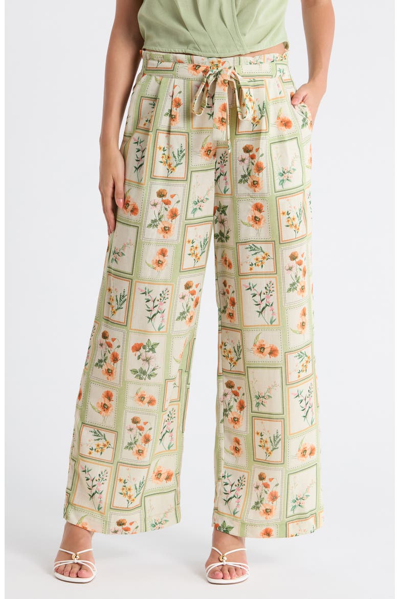 Matching Postcard Floral Pants, Main, color, SAGE